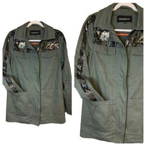 Madden NYC Women's Jacket SZ Small Olive Zip Military Style Sequin Long Sleeve